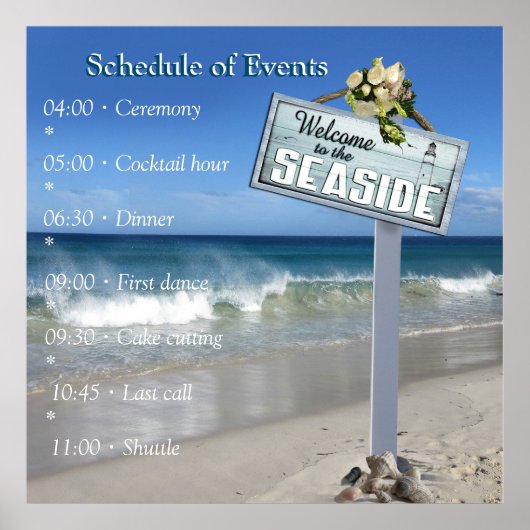 Strandfeesten met witte bloemen en parels poster (Voorkant)