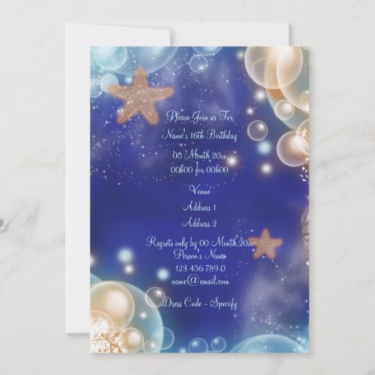 Strandfeestje zeester blauw kaart (Achterkant)