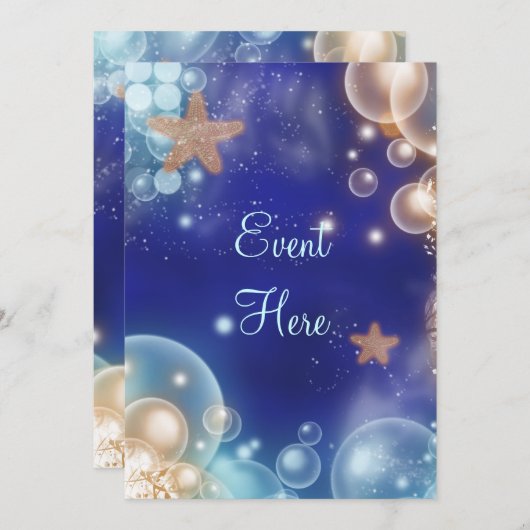 Strandfeestje zeester blauw kaart (Voorkant / Achterkant)