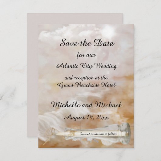 Strandfles Save the Date Trouw Aankondiging (Voorkant / Achterkant)