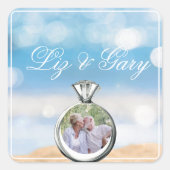 Strandfoto bestemming bruiloft vierkante sticker (Voorkant)