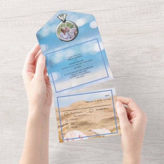 Strandfoto Bestemming Huwelijk All-in-One All In One Uitnodiging (Afscheurbaar)