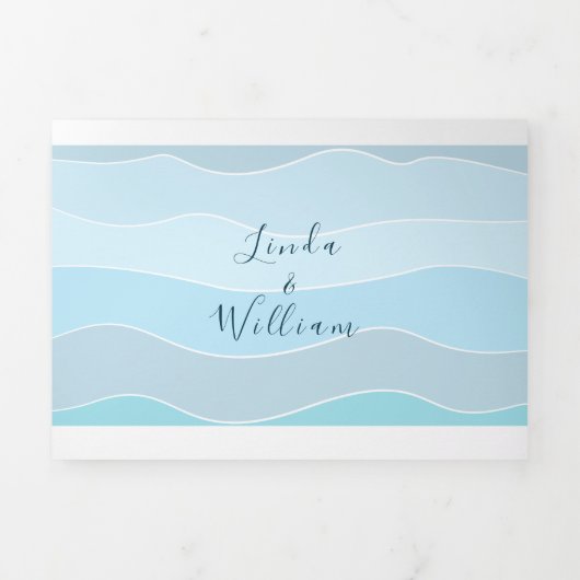 Strandfoto Blauwe bruiloft Drieluik Uitnodiging (Cover)