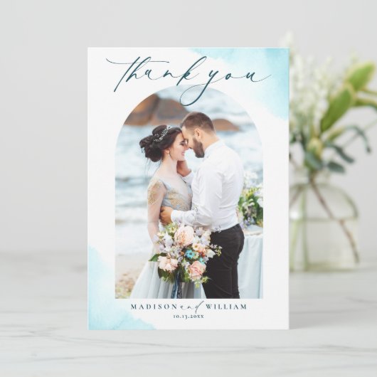 Strandfoto bruiloft bedankkaart kaart (Staand voorkant)