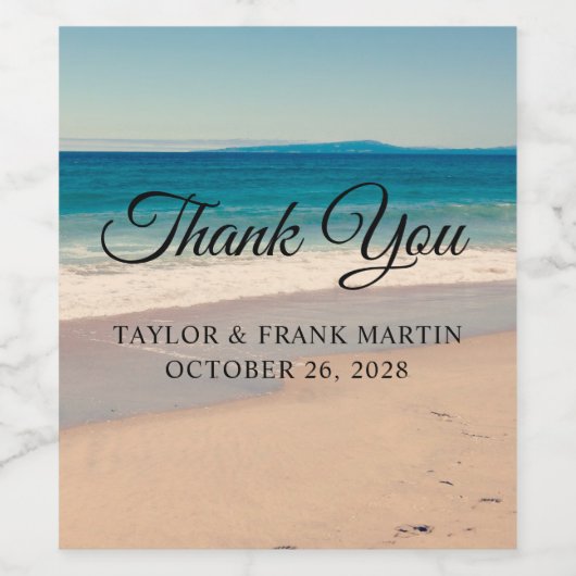 Strandfoto bruiloft Dank u Wijn Etiket (Enkel label)
