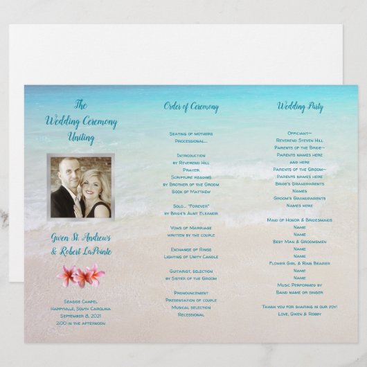 Strandfoto gevouwen ceremonieprogramma (Voorkant / Achterkant)
