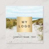 Strandfoto logo QR code social media Vierkante Visitekaartje (Voorkant)