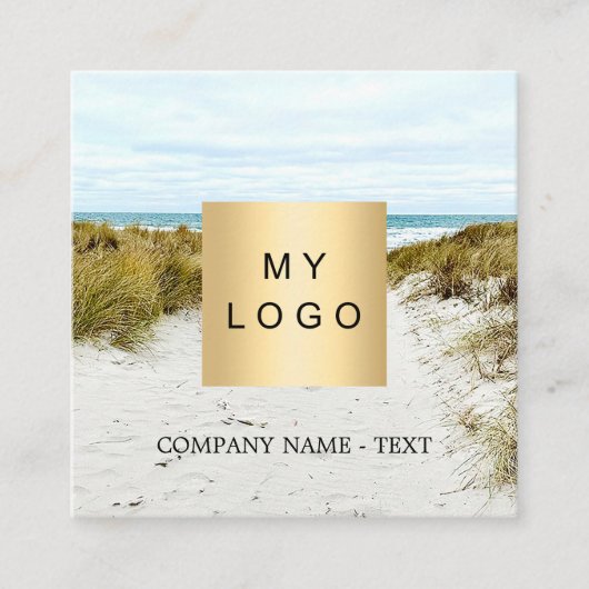 Strandfoto logo QR code social media Vierkante Visitekaartje (Voorkant)