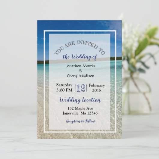 Strandfoto Ocean Clear Water Huwelijksuitnodiginge Kaart (Staand voorkant)