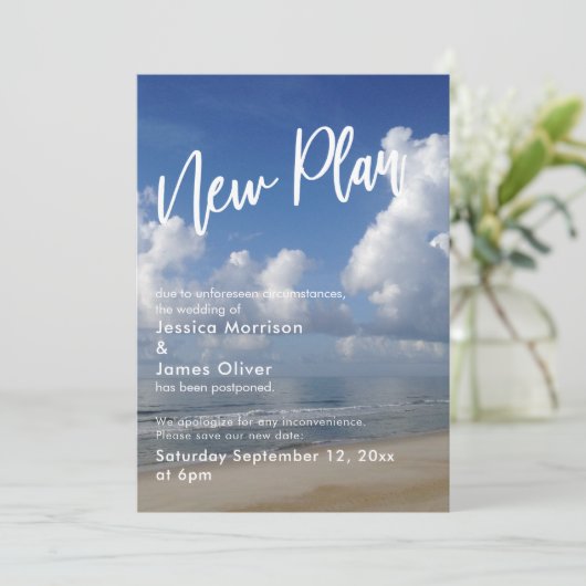 Strandfoto Uitgesteld Bruiloft Nieuw Plan Update K Kaart (Staand voorkant)