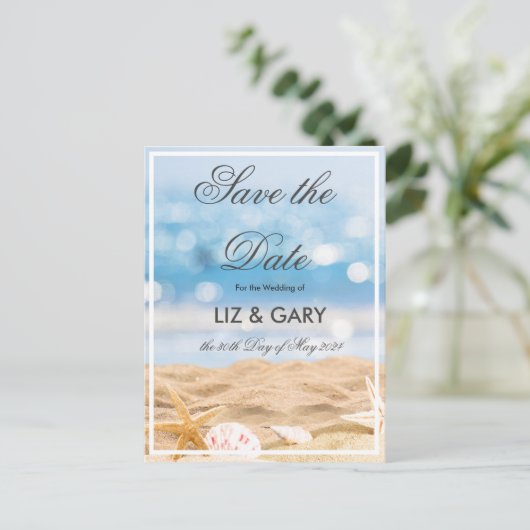 Strandfotobestemming - Save the Date Briefkaart (Staand voorkant)