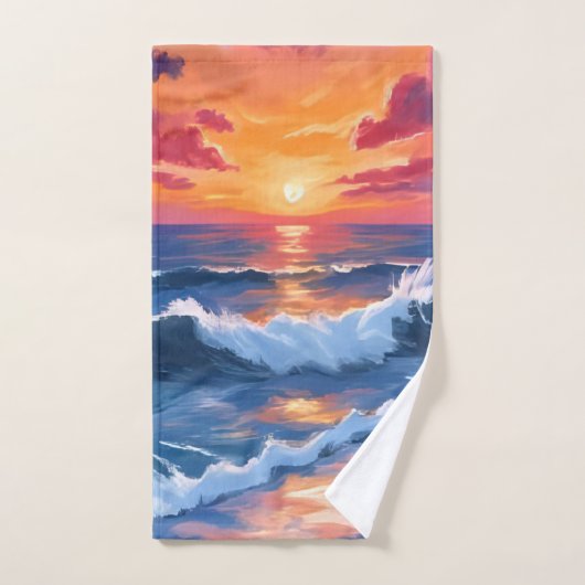 Strandgolven bij zonsondergang Aquarel Handdoek (Handdoek)