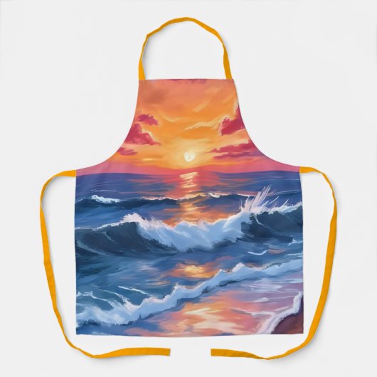 Strandgolven bij zonsondergang Aquarel Oceaan Schort (Voorkant)