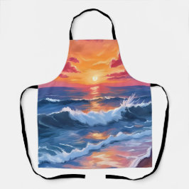 Strandgolven bij zonsondergang Aquarel Oceaan Schort