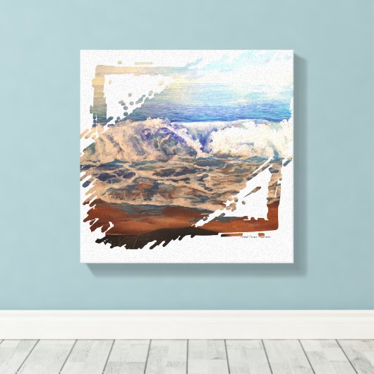 Strandgolven blauw canvas afdruk (Insitu (Houten vloer))