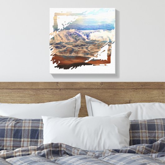 Strandgolven blauw canvas afdruk (Insitu (Slaapkamer))