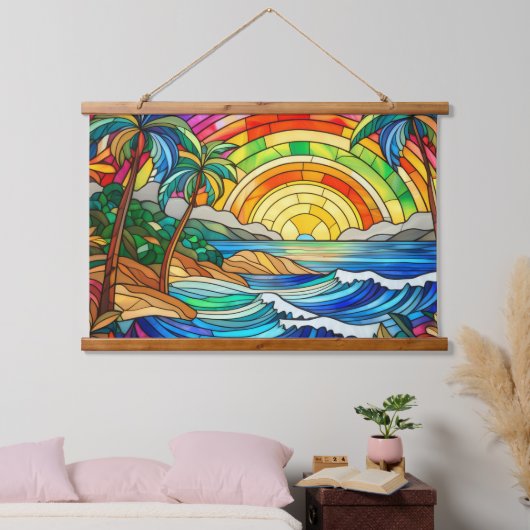 strandgolven en palmbomen hangend wandkleed (Slaapkamer)