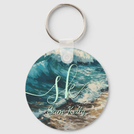 Strandgolven en Zand Gepersonaliseerde Sleutelhang Sleutelhanger