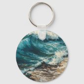 Strandgolven en Zand Gepersonaliseerde Sleutelhang Sleutelhanger (Achterkant)