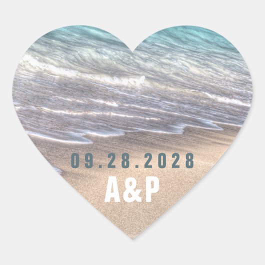  strandgolven en zandbruiloft gunst hart sticker (Voorkant)