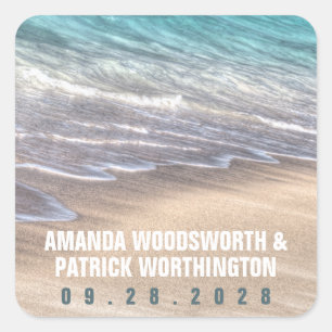  strandgolven en zandbruiloft gunst vierkante sticker