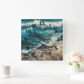 Strandgolven en zandschilderen vierkante klok (Huis)