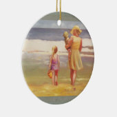 Strandgolven met kinderen en mama keramisch ornament (Rechts)