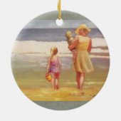 Strandgolven met kinderen en mama keramisch ornament (Achterkant)