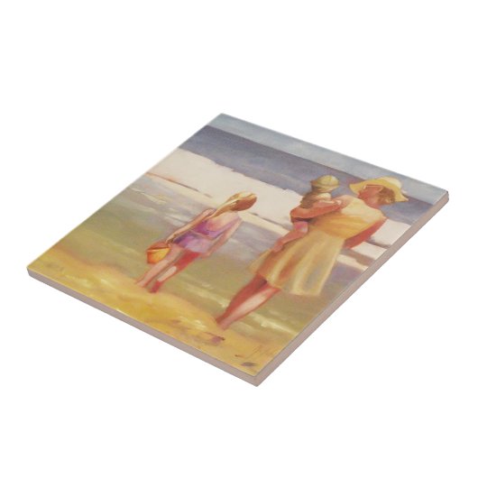 Strandgolven met kinderen en mama tegeltje (Zijkant)