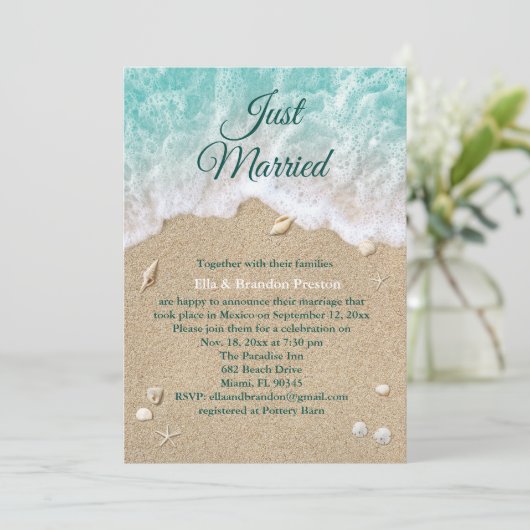 Strandgolven Net Getrouwd Na de Bruiloft Kaart (Staand voorkant)