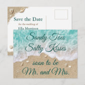 Strandgolven Sandy Toes Salty Kisses Save the Date Aankondigingskaart (Voorkant / Achterkant)