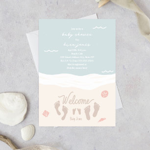Strandgolven Voetafdrukken Roze Meisje Baby shower Kaart