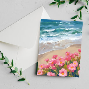 Strandgolven Watercolor Roze Bloemenschildering Ka