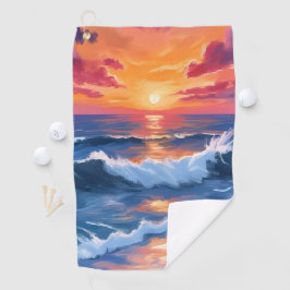 Strandgolven Watercolor Zonsondergang Oceaan Golfhanddoek