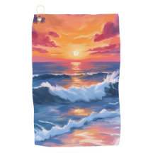 Strandgolven Watercolor Zonsondergang Oceaan