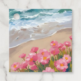 Strandgolven Waterverf Roze Bloemenschilderij Bedankjes Labels