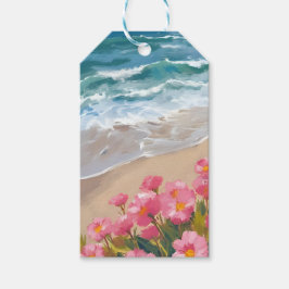 Strandgolven Waterverf Roze Bloemenschilderij Cadeaulabel