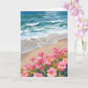 Strandgolven Waterverf Roze Bloemenschildering Kaa Kaart