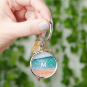 Strandgolven, wit monogram in cirkel sleutelhanger (Hand)