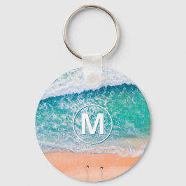 Strandgolven, witte monogram in cirkel sleutelhang sleutelhanger