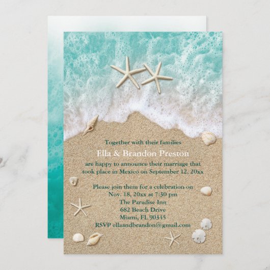 Strandgolven & Zeesterren Uitnodiging na de bruilo (Voorkant / Achterkant)