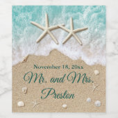 Strandgolven & zeesterren wijn etiket (Enkel label)