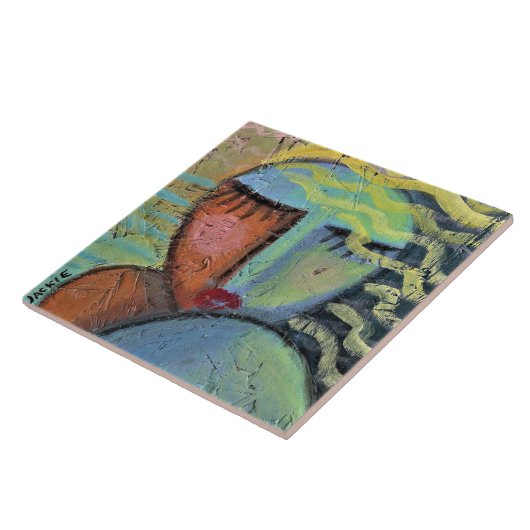 Strandhaar Abstract Schilderen op OSB Board Tegeltje (Zijkant)