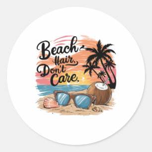 Strandhaar, Geen Zorg Vakantie Zomer Vibes Coconu Ronde Sticker