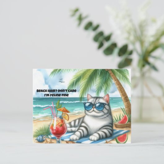 Strandhaar maakt het niet uit Feline Fine Cat Brie Briefkaart (Staand voorkant)