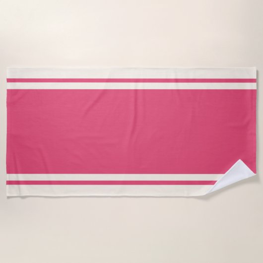 Strandhanddoek Coastal Stripe - Framboos & Crème Strandlaken (Voorkant)