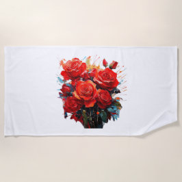 Strandhanddoek - De Rode Rozen Kunstwerk Strandlaken