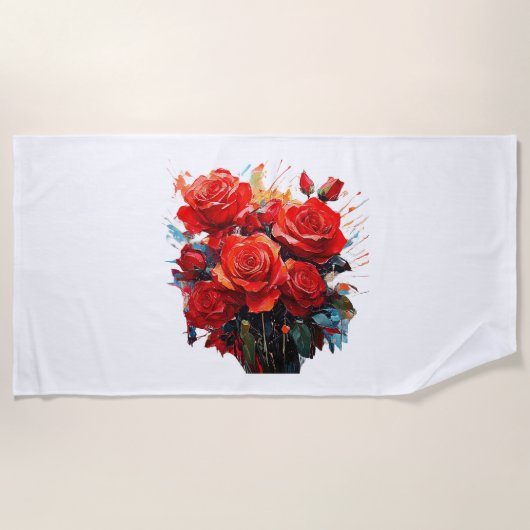 Strandhanddoek - De Rode Rozen Kunstwerk Strandlaken (Voorkant)