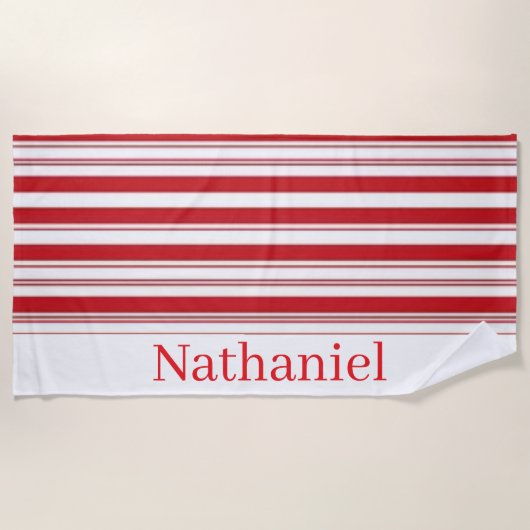 Strandhanddoek lente rood & wit gestreept strandlaken (Voorkant)