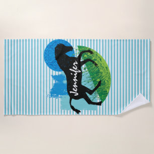 Strandhanddoek met fris springend paard en strepen strandlaken